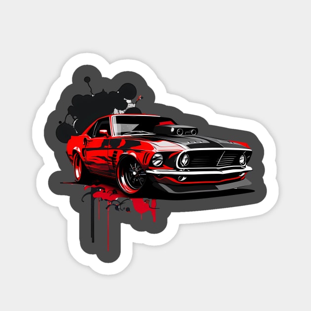 1969 Ford Mustang Hell Demon Car T-Shirt Sticker by mrsticky